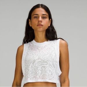 lululemon athletica White Sheer Marble-Print Cropped Muscle Tank Top